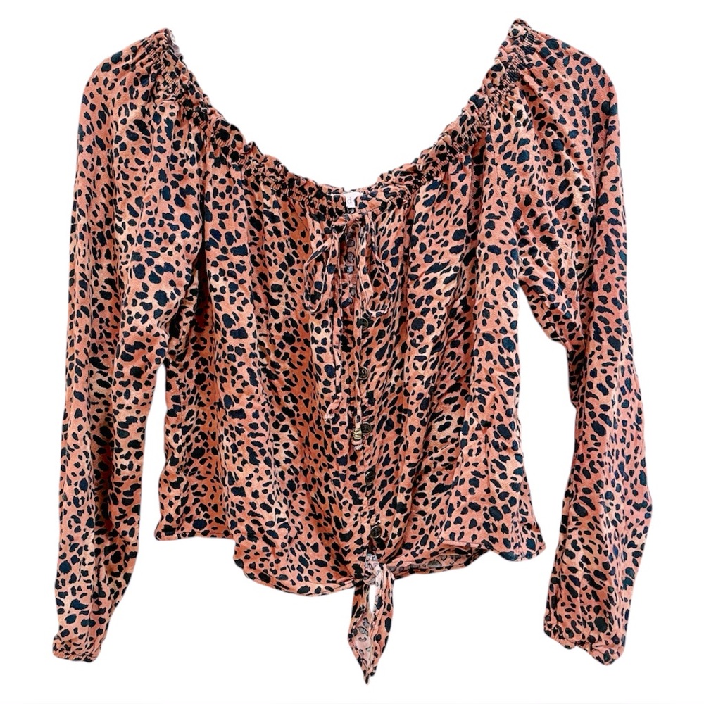 Rewind Cheetah Print Off-Shoulder Cropped Top Small